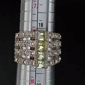 Silver, Light Peridot, & CZ Ring